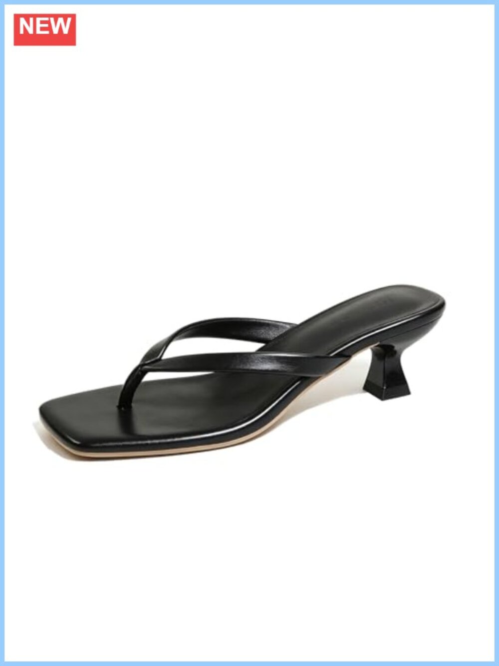 Faux Leather Kitten Heel Thong Flip Flop Sandals Square Toe Slip On